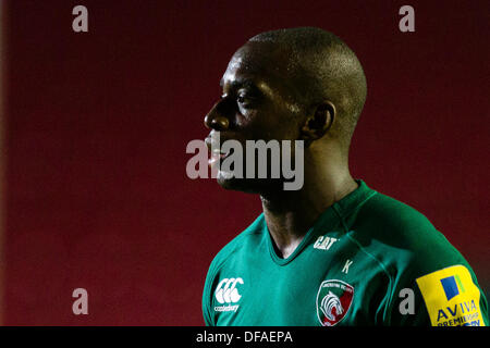 Leicester, UK. 30. September 2013. Miles Benjamin macht seinen ersten Start für Leicester Tigers nach einer Verletzung während der Aviva "A" Liga-Spiel zwischen Leicester Tigers und Gloucester United spielte an der Welford Road, Leicester © Graham Wilson/Alamy Live News Stockfoto