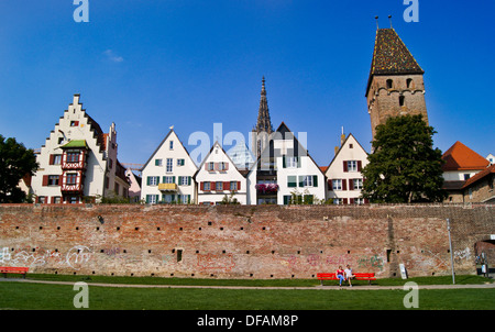 Mittelalterliche Fachwerkhäuser Fachwerk innerhalb der Stadtmauer, Ulm, Baden-Württemberg, Deutschland Stockfoto