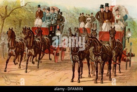 Trainer und Pferd Teams der oberen Klasse Londoners, 1880. Farblithographie Stockfoto
