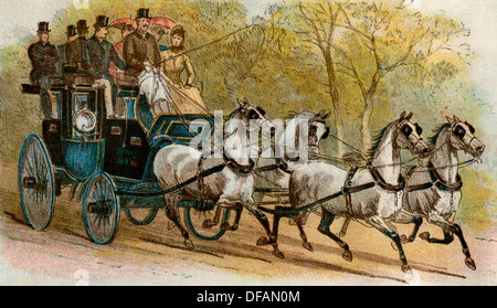 Trainer und vier Pferde des Marquis von Waterford, London, 1880. Farblithographie Stockfoto