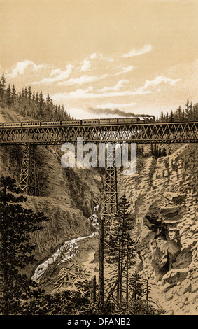 Canadian Pacific Railroad trestle über Stoney Creek, 296 Meter hoch, 1880. Gravur einer Fotografie Stockfoto