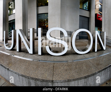 London, England, Vereinigtes Königreich. Unisono (Gewerkschaft) Sitz auf Euston Road. Stockfoto