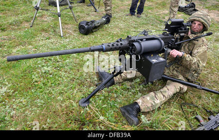 50mm hohe Kaliber Maschinengewehr Anblick mit Laser-Trainingsgeräten von SAAB gemacht ausgestattet. UK Stockfoto