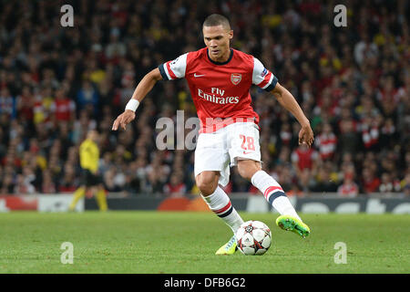 London, UK. 1. Oktober 2013. Arsenals Verteidiger Kieran Gibbs aus England während der UEFA-Champions-League-match zwischen Arsenal aus England und Napoli aus Italien spielte The Emirates Stadium am 1. Oktober 2013 in London, England. © Mitchell Gunn/ESPA/Alamy Live-Nachrichten Stockfoto