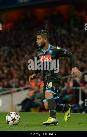London, UK. 1. Oktober 2013. SSC Neapel nach vorne Lorenzo Insigne aus Italien während der UEFA-Champions-League-Spiel zwischen Arsenal aus England und Napoli aus Italien spielte The Emirates Stadium am 1. Oktober 2013 in London, England. © Mitchell Gunn/ESPA/Alamy Live-Nachrichten Stockfoto