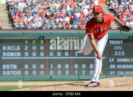 Arlington, Texas, USA. 29. September 2013. Yu Darvish (Rangers) MLB: Yu Darvish der Texas Rangers Stellplätze während der Major League Baseball Spiel gegen die Los Angeles Angels bei Rangers Ballpark in Arlington in Arlington, Texas, Vereinigte Staaten von Amerika. © AFLO/Alamy Live-Nachrichten Stockfoto