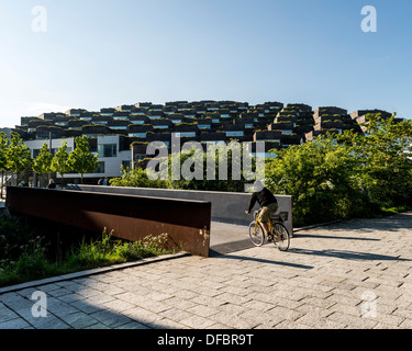 Berg Wohnung (Bjerget), Kopenhagen, Dänemark. Architekt: Bjarke Ingels Group (BIG), 2008. Blick auf die Wohnungen und Gärten Stockfoto