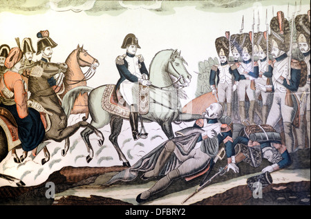 Napoleon oder Napoleon Bonaparte auf dem Pferd in der Schlacht von Austerlitz (c19th Gravur) Stockfoto