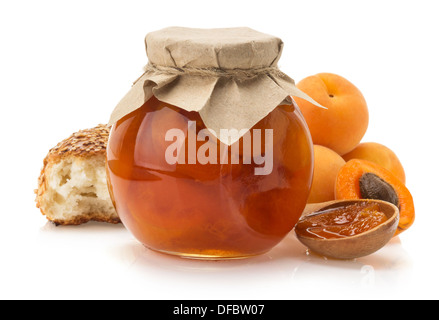 Aprikose Marmelade isolierten auf weißen Hintergrund Stockfoto