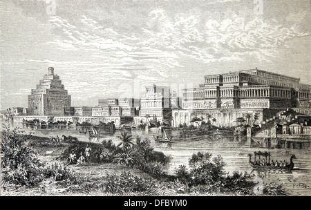 Palast der Könige von Assyrien, der Stadt Ninive. Kupferstich, 19. Jahrhundert. Stockfoto