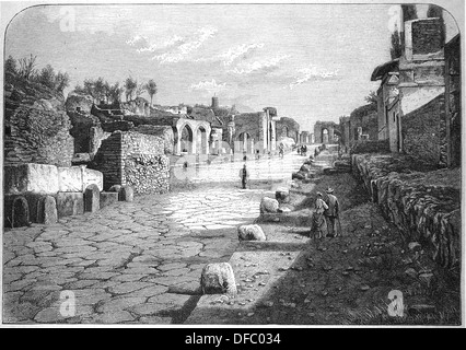 Italien. Pompeji. Antike römische Stadt. Sreet Gräber. Gravur. Der Iberische Abbildung. 1885. Stockfoto