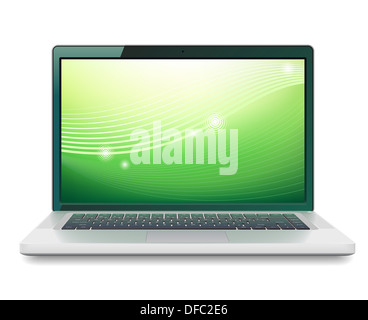 Hoch detaillierte Laptop mit abstrakten bunten Hintergrund auf dem Bildschirm. Raster-Version. Vektorversion ist ebenfalls verfügbar. Stockfoto