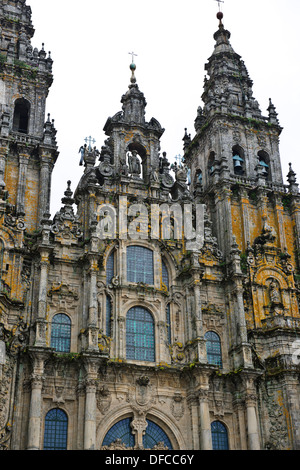 Santiago Compostela Kathedrale tun barocken Zwillingstürmen über die Praza Do Obradoiro, Christentum größte Heiligtum, Spanien Stockfoto