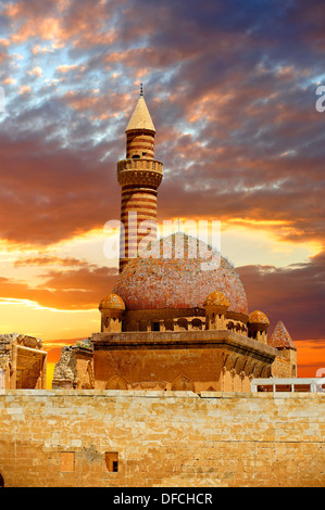 Minerette der Moschee aus dem 18. Jahrhundert osmanischen Architektur der östlichen Türkei Ishak Pascha Palast. Stockfoto