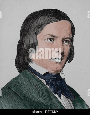 Robert Schumann (1810-1856). Deutscher Komponist und Klaviervirtuose. Romantische Ära. Gravur. des 19. Jahrhunderts. Stockfoto