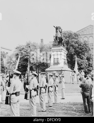 Eine Zeremonie, die an der Statue des südamerikanischen Patrioten San Martin in Washington, D.C. stattfand, um sein Vermächtnis zu ehren, obwohl Präsident Truman nicht anwesend war. Stockfoto