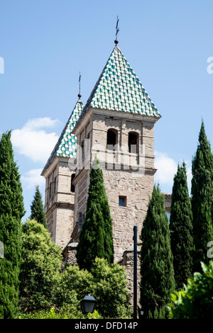 Türme an der Puerta Vieja de Bisagra, Toledo, Kastilien-La Mancha (Puerta Nueva de Bisagra), Toledo Spanien Stockfoto