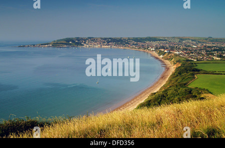 UK, Dorset, Swanage & Swanage Bay von Ballard Down gesehen Stockfoto