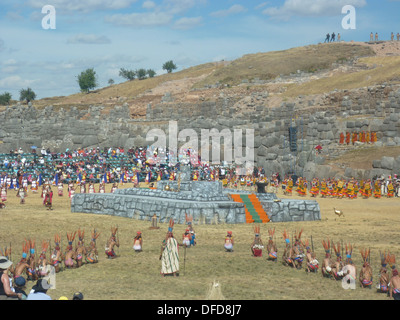 Die Inka Festival von Inti Raymi gefeiert am Standort Sacsayhuaman, Cusco, Peru Stockfoto