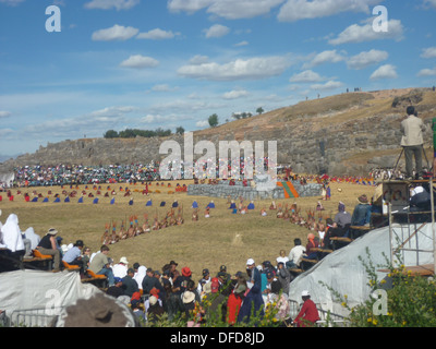 Die Inka Festival von Inti Raymi gefeiert am Standort Sacsayhuaman, Cusco, Peru Stockfoto