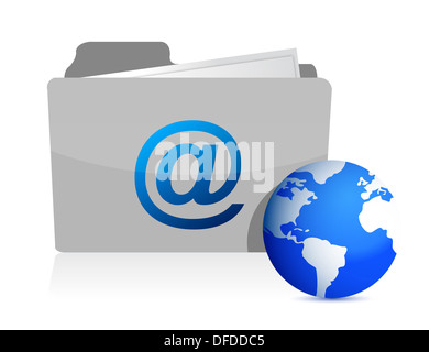 e-Mail-Ordner und Welt Abbildung Kommunikationsdesign Stockfoto
