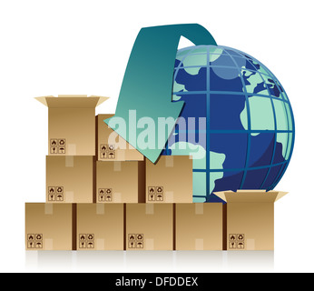 Rund um den Globus Transport Illustration Konzeption Stockfoto
