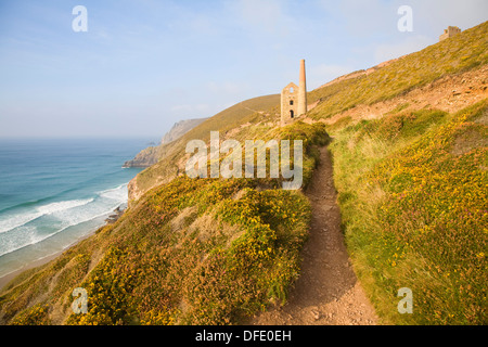 Towan Roath Maschinenhaus Ruinen bei Wheal Coates Tin mine, St Agnes Head, Cornwall, England Stockfoto