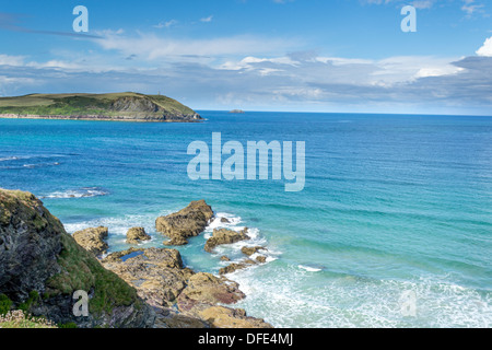 Blick über den Mund von der Mündung des Flusses Camel, Nordcornwall Seelandschaft. Stockfoto