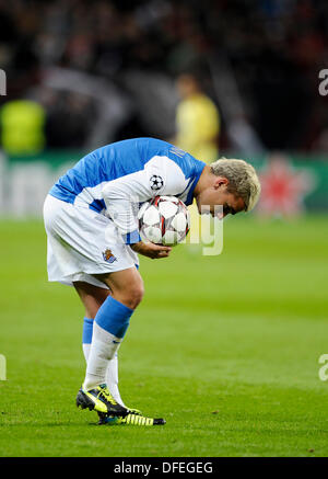 Leverkusen, Deutschland. 2. Oktober 2013. UEFA Fußball Championsleague 2013/14 Gruppe Stufe 2. Spieltag 2.10.2013, Bay Arena Leverkusen, Bayer 04 Leverkusen - Real Sociedad San Sebastian---Antoine Griezmann (San Sebastian) Credit: Kolvenbach/Alamy Live-Nachrichten Stockfoto