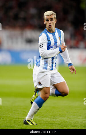 Leverkusen, Deutschland. 2. Oktober 2013. UEFA Fußball Championsleague 2013/14 Gruppe Stufe 2. Spieltag 2.10.2013, Bay Arena Leverkusen, Bayer 04 Leverkusen - Real Sociedad San Sebastian---Antoine Griezmann (San Sebastian) Credit: Kolvenbach/Alamy Live-Nachrichten Stockfoto