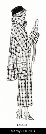 Flapper-Mode der 1920er Jahre. Weiß schwarz Amd Wollstoff in Korbgeflecht Design mit schwarzen Galon von Designer Lelong. Original Vintage Illustration aus einer Frauen Mode-Magazin ca. 1924 Stockfoto