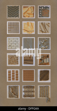 Design-Elemente Set mit erstaunlichen Textur und Details. Zerkleinerte Papierstruktur, gewellte Pappe Textur, schneiden Karton gestapelt Stockfoto