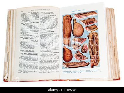Frau Beaton Kochbuch 1923 Ausgabe öffnen bei Seite mit Fleisch Stockfoto