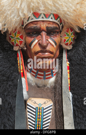 Indianer Kopf auf dem Schild eine Tanzgruppe Andacollo, Coquimbo Region, Chile Stockfoto