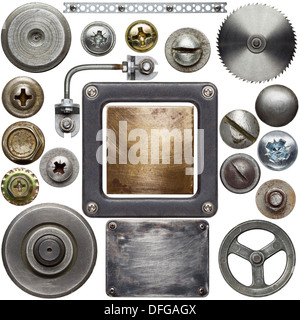 Schrauben Sie Kopf, Texturen und andere Metall-details Stockfoto