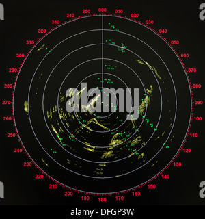 Schwarze und rote moderne Schiff Radarbildschirm mit runden Karte Stockfoto