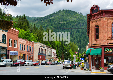 Bank Street (Main Street) in der historischen alten Silberbergbau Stadt von Wallace, Idaho, USA Stockfoto