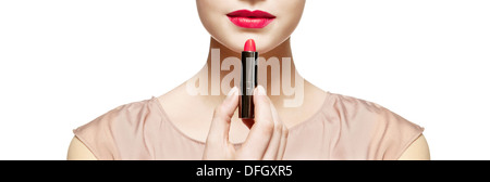 Nahaufnahme von Frau roten Lippenstift Stockfoto
