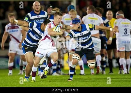 Salford, UK. 4. Oktober 2013. Sale Sharks Scrum-Hälfte Dwayne Peel während der Aviva Premiership Spiel zwischen Verkauf Haifische und Bath Rugby aus dem AJ-Bell-Stadion. Bildnachweis: Aktion Plus Sport/Alamy Live-Nachrichten Stockfoto