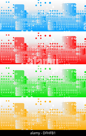 Satz von vier bunten Fahnen: Quadrate und Kreise Stockfoto