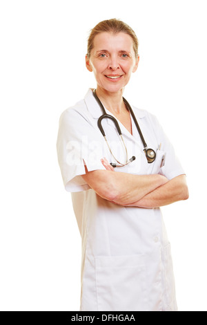 Glücklich Leitende Krankenschwester mit ihren verschränkten Armen Stockfoto
