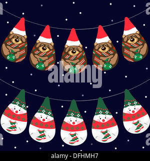 Vektor-Illustration von Weihnachten Girlanden mit Schneemänner und Bären Stockfoto