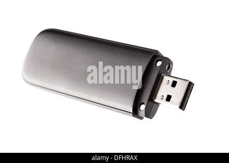 Schwarz, USB Flash Drive auf weißem Hintergrund Stockfoto