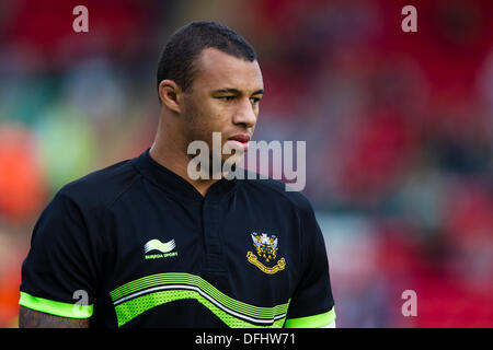 Leicester, UK. 5. Oktober 2013. Northampton Courtney Lawes bevor der Aviva Premiership Runde 5-Partie zwischen Leicester Tigers und Northampton Saints an der Welford Road, Leicester Credit gespielt: Graham Wilson/Alamy Live News Stockfoto