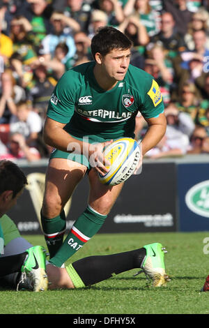 Leicester, UK. 5. Oktober 2013. Ben Youngs von Tigern in Aktion während der Aviva Premiership Spiel zwischen Leicester Tigers und Northampton Saints von Welford Road. Bildnachweis: Aktion Plus Sport/Alamy Live-Nachrichten Stockfoto