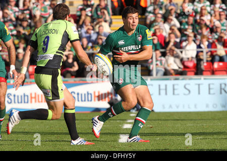 Leicester, UK. 5. Oktober 2013. Ben Youngs von Tigern in Aktion während der Aviva Premiership Spiel zwischen Leicester Tigers und Northampton Saints von Welford Road. Bildnachweis: Aktion Plus Sport/Alamy Live-Nachrichten Stockfoto