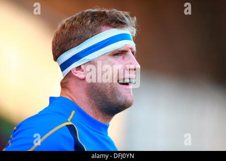 Limerick, Irland. 5. Oktober 2013. Jamie Heaslip (Kapitän Leinster) Aufwärmen vor dem RaboDirect Pro 12 Spiel zwischen Munster und Leinster von Thomond Park. Bildnachweis: Aktion Plus Sport/Alamy Live-Nachrichten Stockfoto