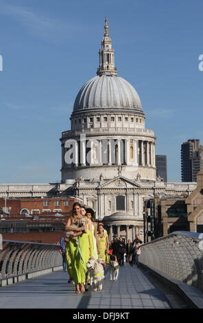 London, UK, 6. Oktober 2013. Amber Le Bon nimmt an einem Fototermin um Blindenhunde Woche 2013 bei der Millennium Bridge in London starten. Stockfoto