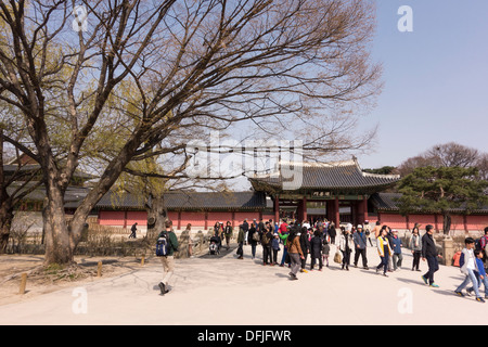 Touristen im Changdeokgung Königspalast, Seoul, Korea Stockfoto