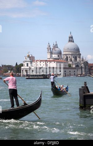 In Venedig, der Südspitze des großen Kanals mit Santa Maria di Gesundheit Basilika im Hintergrund (Italien). La Salute À Venise. Stockfoto